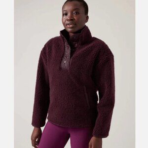 Athleta Burgundy Cozy Sherpa Snap Jacket Sweatshirt Size M